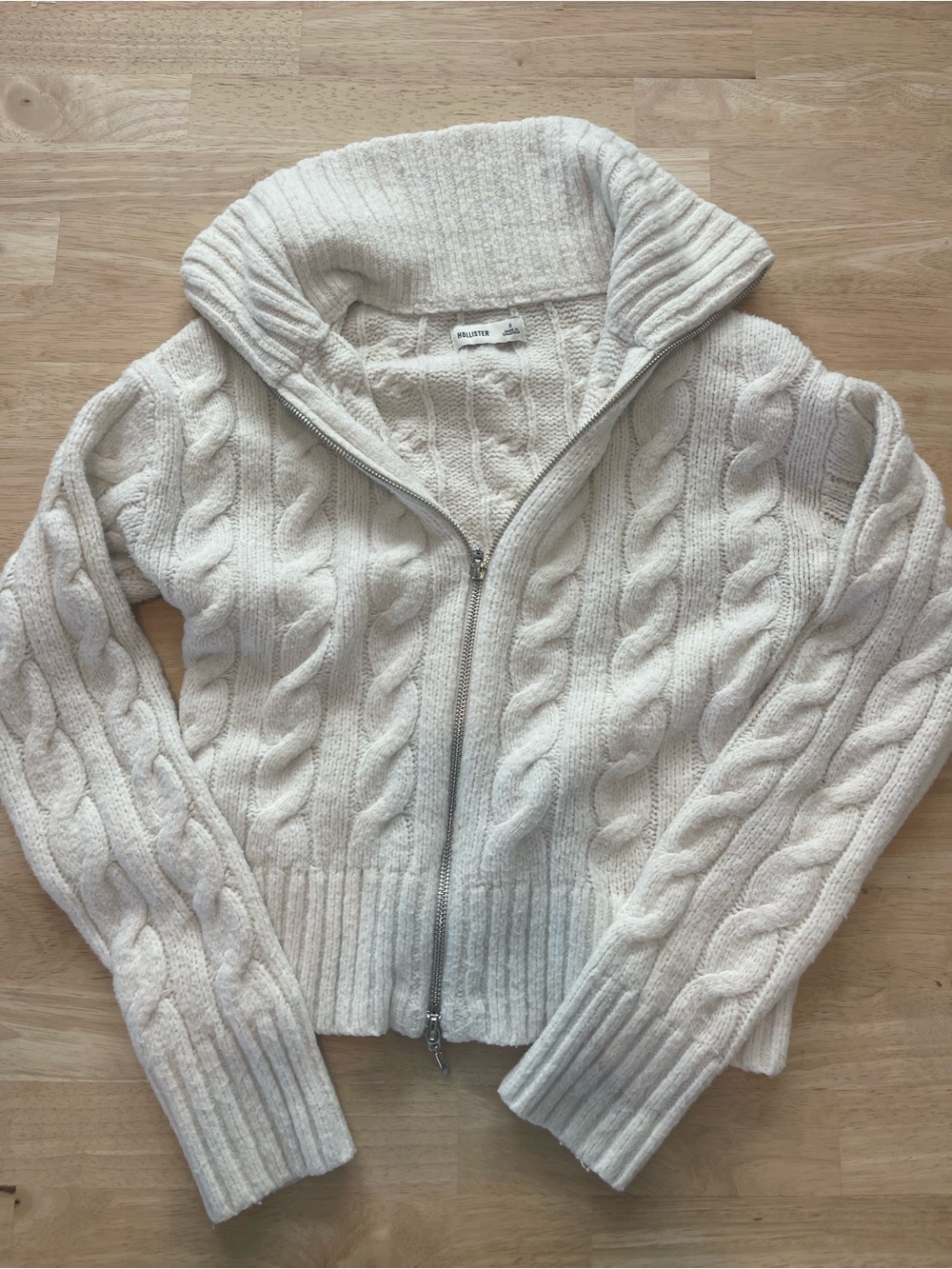 Hollister Cable Knit Zip-Front Women's Sweater Jacket - Cream Size small